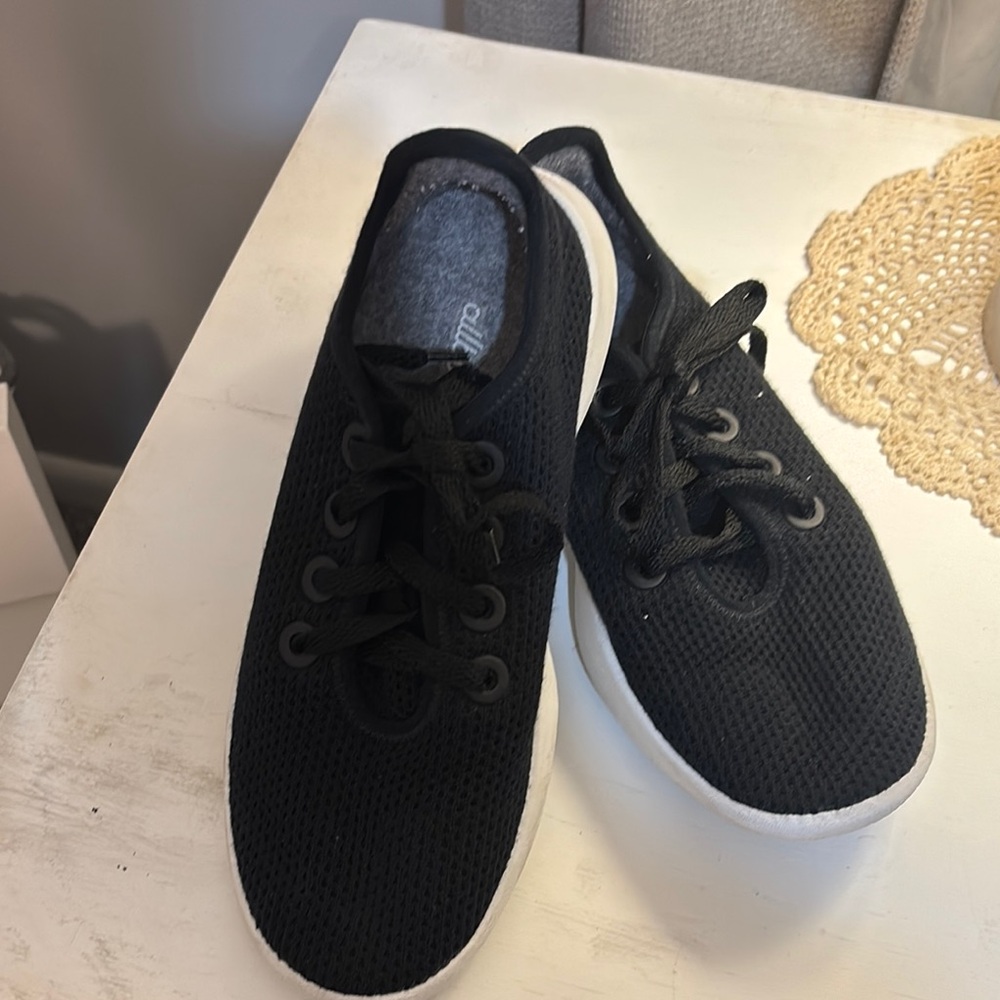 allbirds Black Knit Sneakers with White Soles